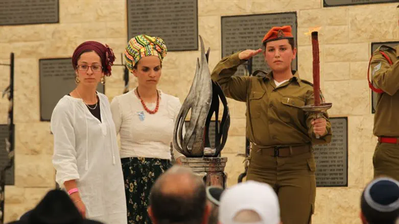 Yael Shevach and Miriam Ben-Gal at memorial ceremony