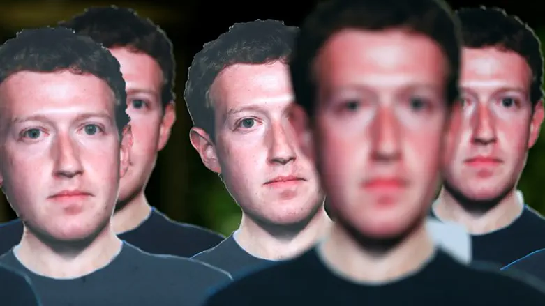 Cardboard cutouts depicting Facebook CEO Zuckerberg during demonstration