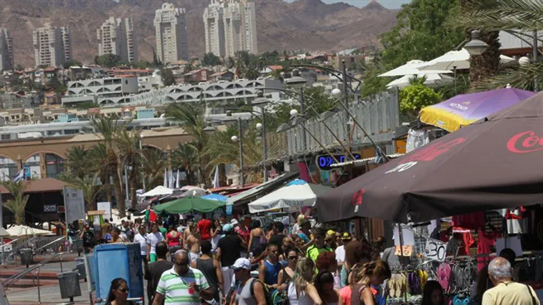 Tourists in the southern Israeli city of Eilat
