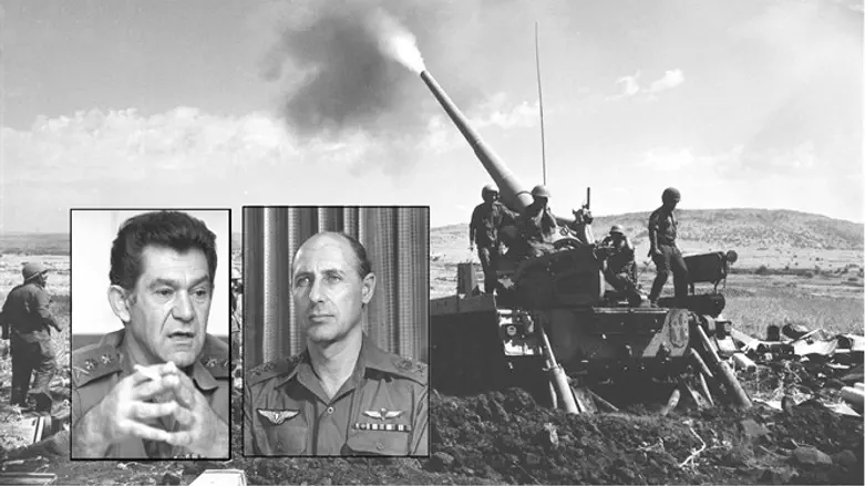 Chief of Staff David Elazar and Military Intelligence chief Eli Zeira, against artillery