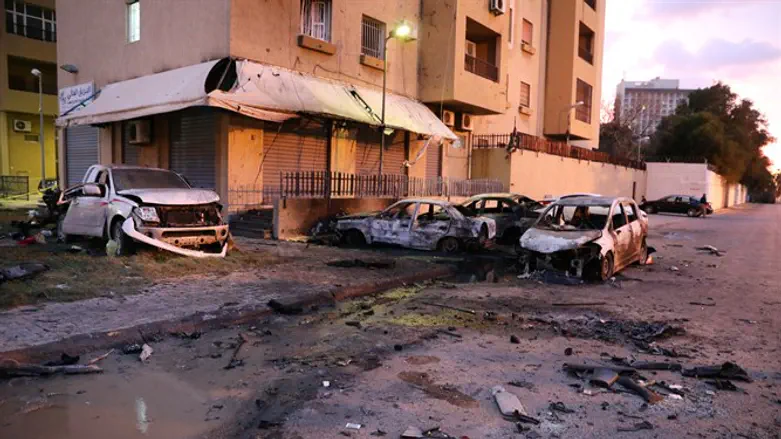 Scene of attack outside Libya's Foreign Ministry in Tripoli