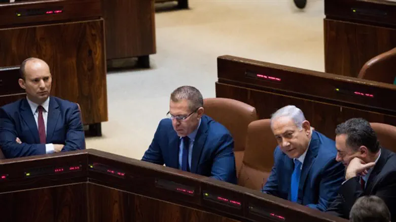 Left to right: Bennett, Gilad Erdan, Netanyahu, Yisrael Katz