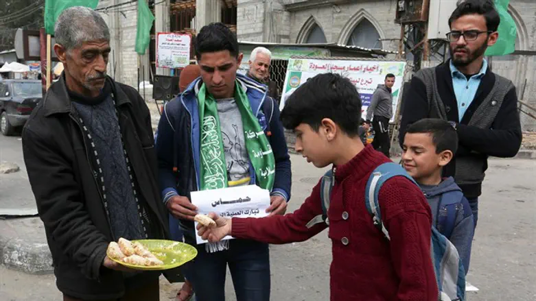 Handing out sweets in Gaza