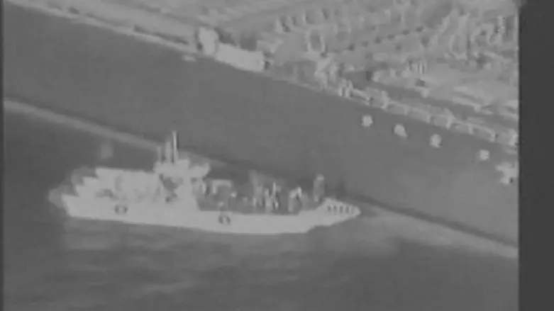 Still image from US military video of aftermath of tanker attack in Gulf of Oman