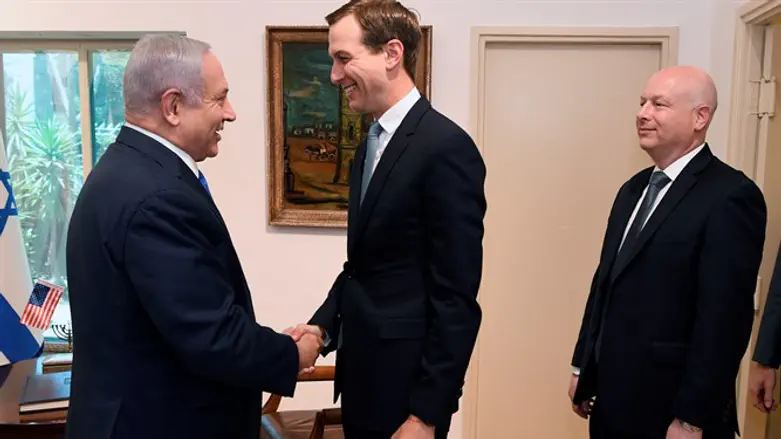 Binyamin Netanyahu, Jared Kushner and Jason Greenblatt