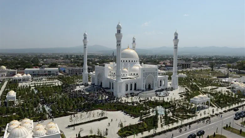 A view of the new Prophet Mohammed mosque in Shali, Russia, during the inauguration.