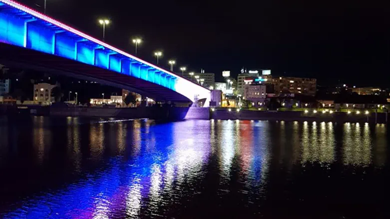 Belgrade illuminated in blue and white