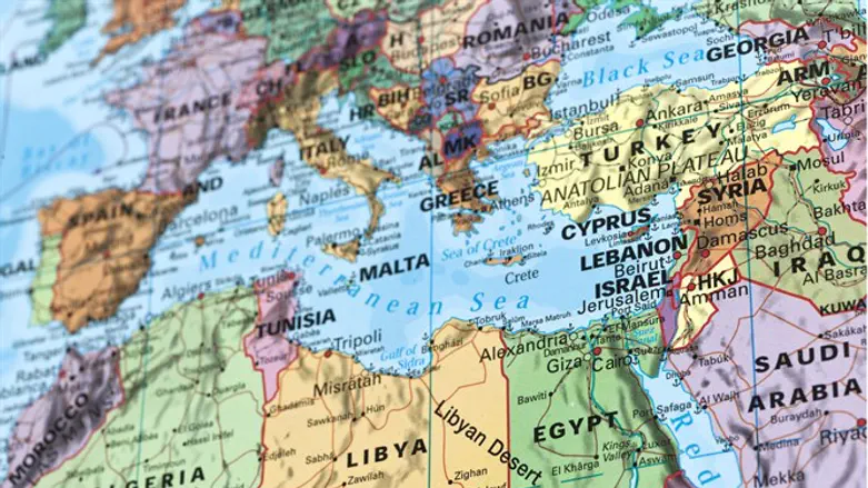 Mediterranean map showing Tunisia, Libya, Turkey