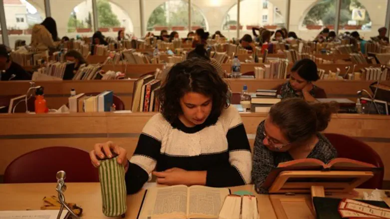 Women engaged in Torah study at the Lindenbaum Seminary for Women in Jerusalem