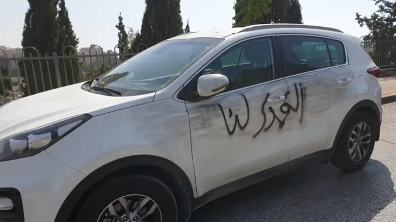 One of the vandalized cars