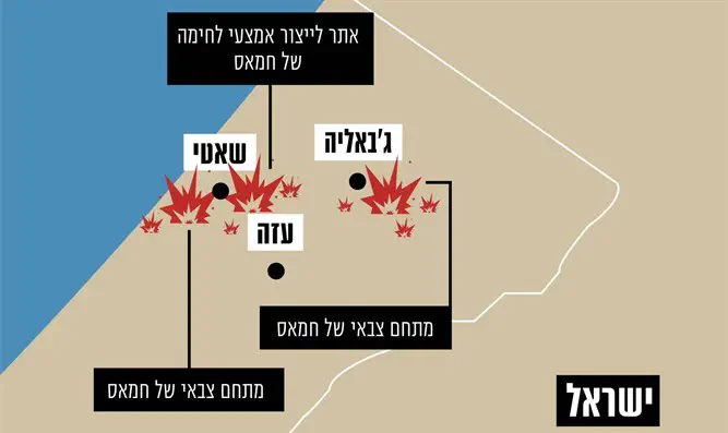 Карта ударов, нанесенных с воздуха по сектору Газы